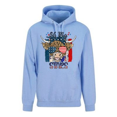 Oh My Stars Cow Highland Cow With 4th July American Flag Gift Unisex Surf Hoodie