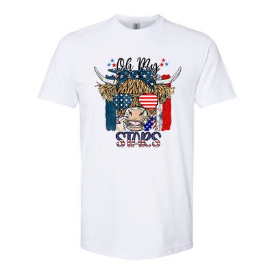 Oh My Stars Cow Highland Cow With 4th July American Flag Gift Softstyle® CVC T-Shirt