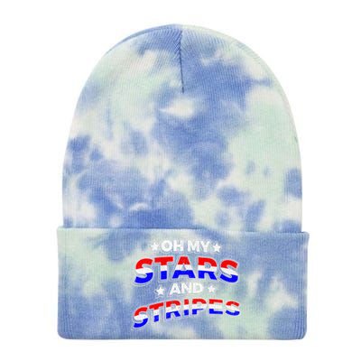 Oh My Stars And Stripes Saying Patriotic Fourth Of July Gift Tie Dye 12in Knit Beanie