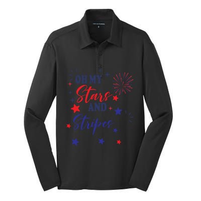 Oh My Stars And Stripes Tee July 4th Patriotic Fireworks Gift Silk Touch Performance Long Sleeve Polo