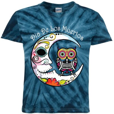 Owl Moon Sugar Skull Mexico Calavera Day Of The Dead Kids Tie-Dye T-Shirt