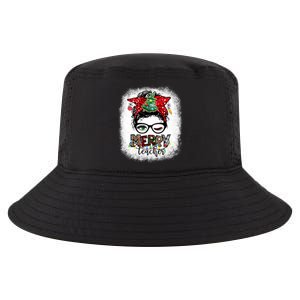 One Merry Teacher Christmas Leopard Messy Bun Teacher Xmas Cool Comfort Performance Bucket Hat