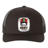 One Merry Teacher Christmas Leopard Messy Bun Teacher Xmas Yupoong Adult 5-Panel Trucker Hat