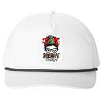 One Merry Teacher Christmas Leopard Messy Bun Teacher Xmas Snapback Five-Panel Rope Hat