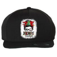 One Merry Teacher Christmas Leopard Messy Bun Teacher Xmas Wool Snapback Cap