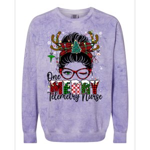 One Merry Telemetry Nurse Messy Bun Xmas Love Nurse Life Gift Colorblast Crewneck Sweatshirt