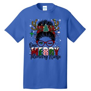 One Merry Telemetry Nurse Messy Bun Xmas Love Nurse Life Gift Tall T-Shirt