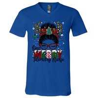 One Merry Telemetry Nurse Messy Bun Xmas Love Nurse Life Gift V-Neck T-Shirt