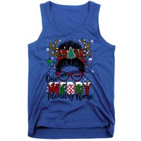 One Merry Telemetry Nurse Messy Bun Xmas Love Nurse Life Gift Tank Top