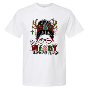 One Merry Telemetry Nurse Messy Bun Xmas Love Nurse Life Gift Garment-Dyed Heavyweight T-Shirt