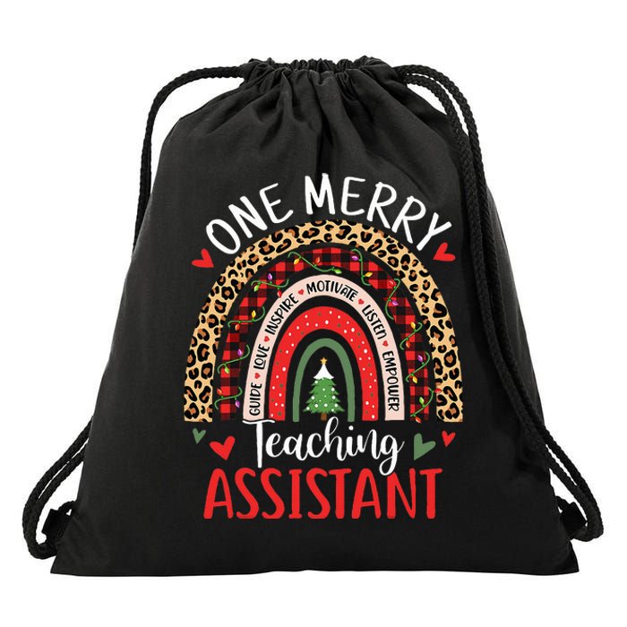 One Merry Teaching Assistant Rainbow Christmas Teacher Aide Drawstring Bag