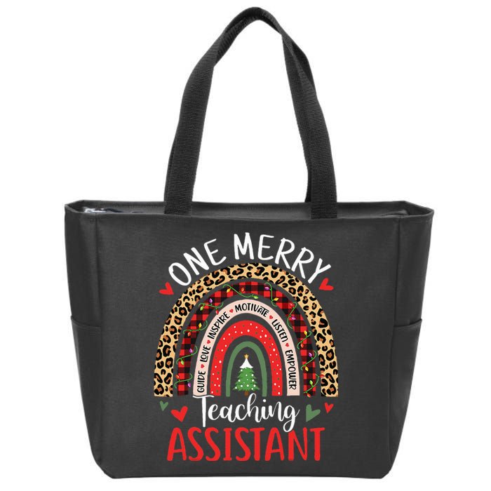 One Merry Teaching Assistant Rainbow Christmas Teacher Aide Zip Tote Bag