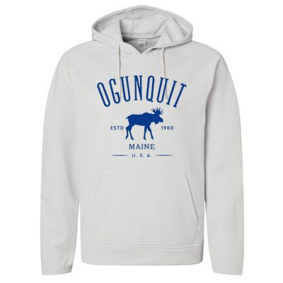 Ogunquit Maine Usa With Moose Design Souvenir Performance Fleece Hoodie