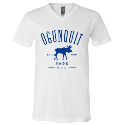 Ogunquit Maine Usa With Moose Design Souvenir V-Neck T-Shirt