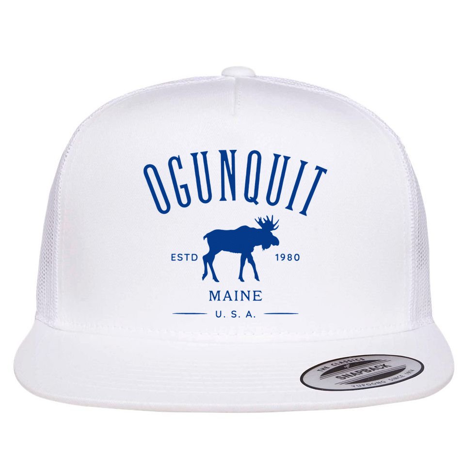 Ogunquit Maine Usa With Moose Design Souvenir Flat Bill Trucker Hat