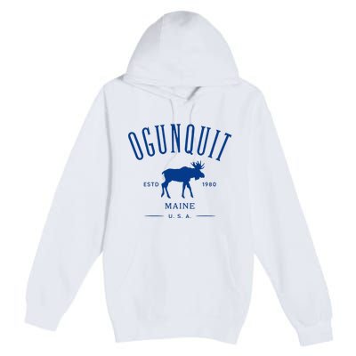 Ogunquit Maine Usa With Moose Design Souvenir Premium Pullover Hoodie