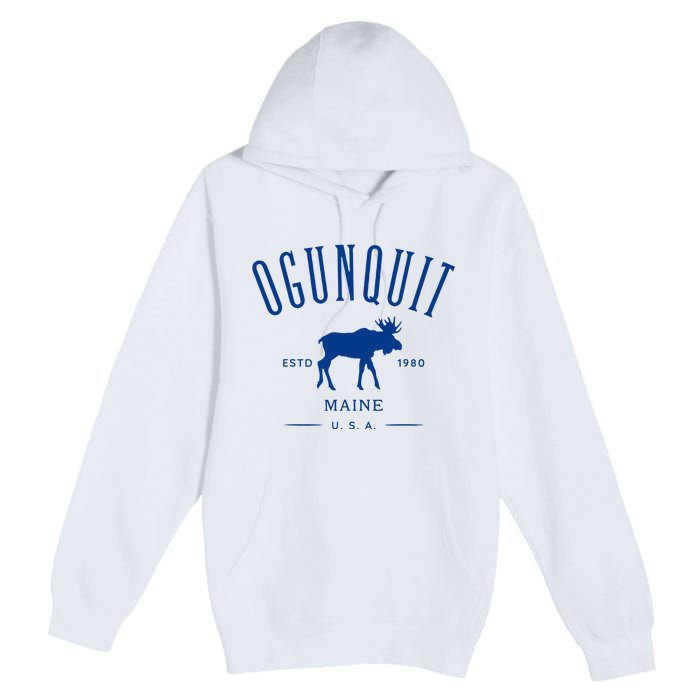 Ogunquit Maine Usa With Moose Design Souvenir Premium Pullover Hoodie