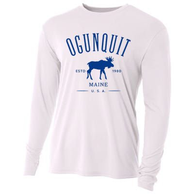 Ogunquit Maine Usa With Moose Design Souvenir Cooling Performance Long Sleeve Crew