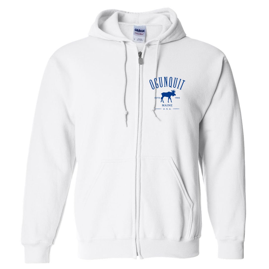Ogunquit Maine Usa With Moose Design Souvenir Full Zip Hoodie