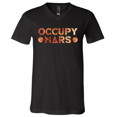 Occupy Mars Vintage Astronomy Space Explorer Rocket Science V-Neck T-Shirt