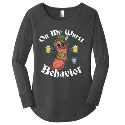 On My Wurst Behavior Funny Bratwurst Oktoberfest Women's Perfect Tri Tunic Long Sleeve Shirt