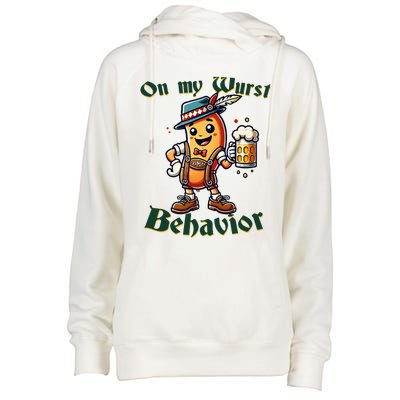 On My Wurst Behavior Funny Oktoberfest Costume Outfit German Womens Funnel Neck Pullover Hood