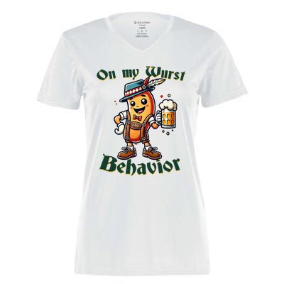 On My Wurst Behavior Funny Oktoberfest Costume Outfit German Women's Momentum V-Neck T-Shirt