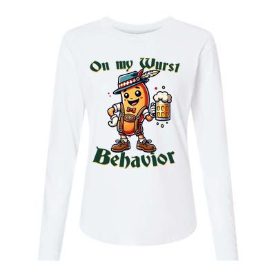 On My Wurst Behavior Funny Oktoberfest Costume Outfit German Womens Cotton Relaxed Long Sleeve T-Shirt