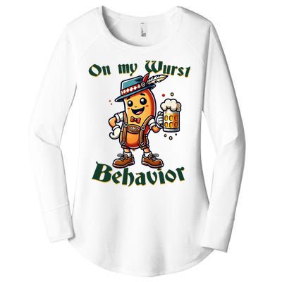 On My Wurst Behavior Funny Oktoberfest Costume Outfit German Women's Perfect Tri Tunic Long Sleeve Shirt