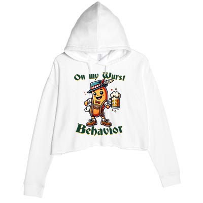 On My Wurst Behavior Funny Oktoberfest Costume Outfit German Crop Fleece Hoodie