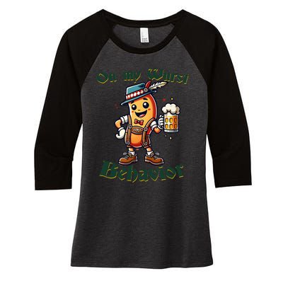 On My Wurst Behavior Funny Oktoberfest Costume Outfit German Women's Tri-Blend 3/4-Sleeve Raglan Shirt