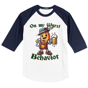 On My Wurst Behavior Funny Oktoberfest Costume Outfit German Baseball Sleeve Shirt