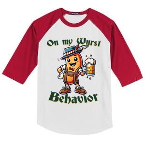 On My Wurst Behavior Funny Oktoberfest Costume Outfit German Kids Colorblock Raglan Jersey