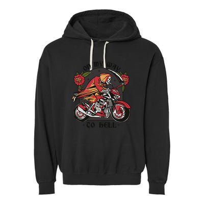On My Way To Hell Motorcycle Garment-Dyed Fleece Hoodie