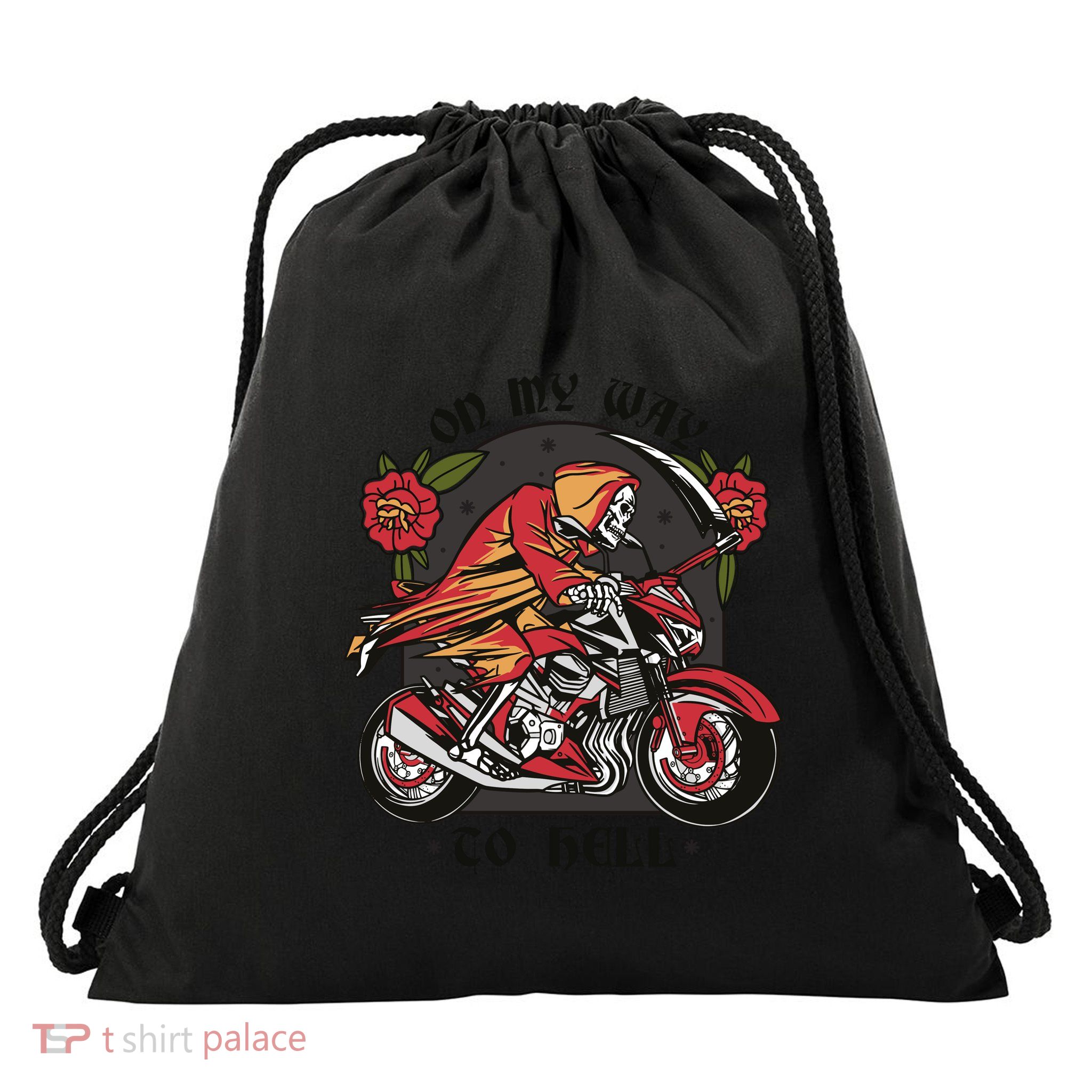 On My Way To Hell Motorcycle Drawstring Bag