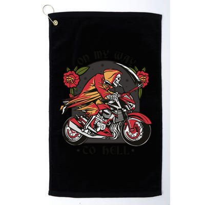 On My Way To Hell Motorcycle Platinum Collection Golf Towel