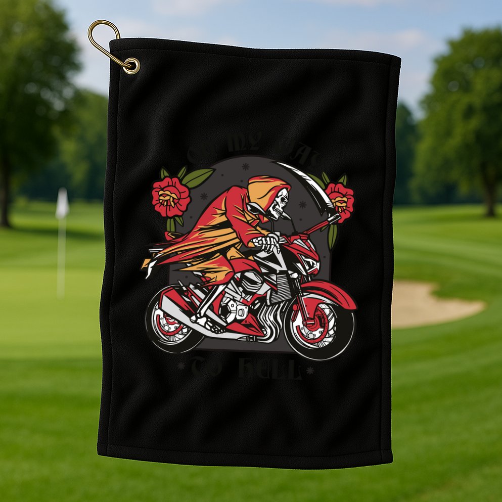 On My Way To Hell Motorcycle Golf Towel