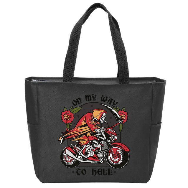 On My Way To Hell Motorcycle Zip Tote Bag