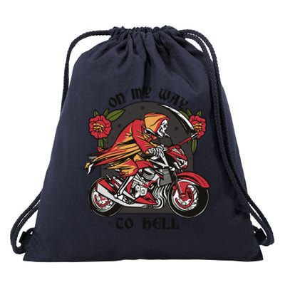 On My Way To Hell Motorcycle Drawstring Bag