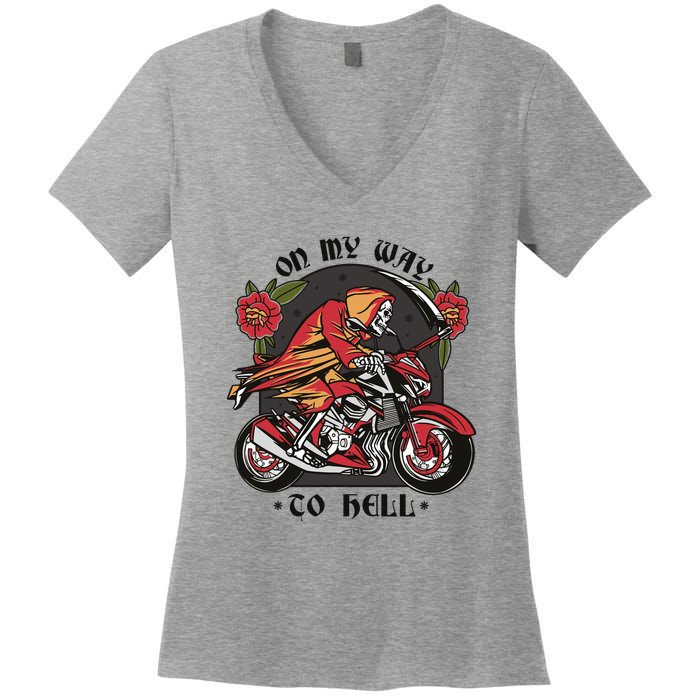 On My Way To Hell Motorcycle Women's V-Neck T-Shirt