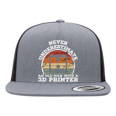 Old Man With A 3D Printer Funny 3D Printing Flat Bill Trucker Hat