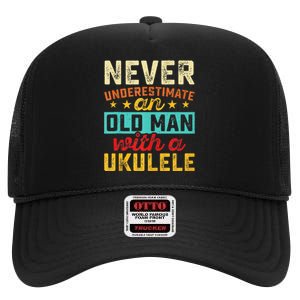 Old Man With Ukulele Hawaiian Guitar Player Music Musician High Crown Mesh Back Trucker Hat