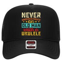 Old Man With Ukulele Hawaiian Guitar Player Music Musician High Crown Mesh Back Trucker Hat