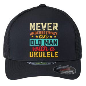 Old Man With Ukulele Hawaiian Guitar Player Music Musician Flexfit Unipanel Trucker Cap