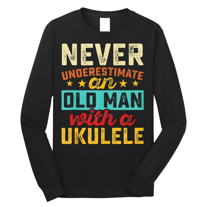 Old Man With Ukulele Hawaiian Guitar Player Music Musician Long Sleeve Shirt