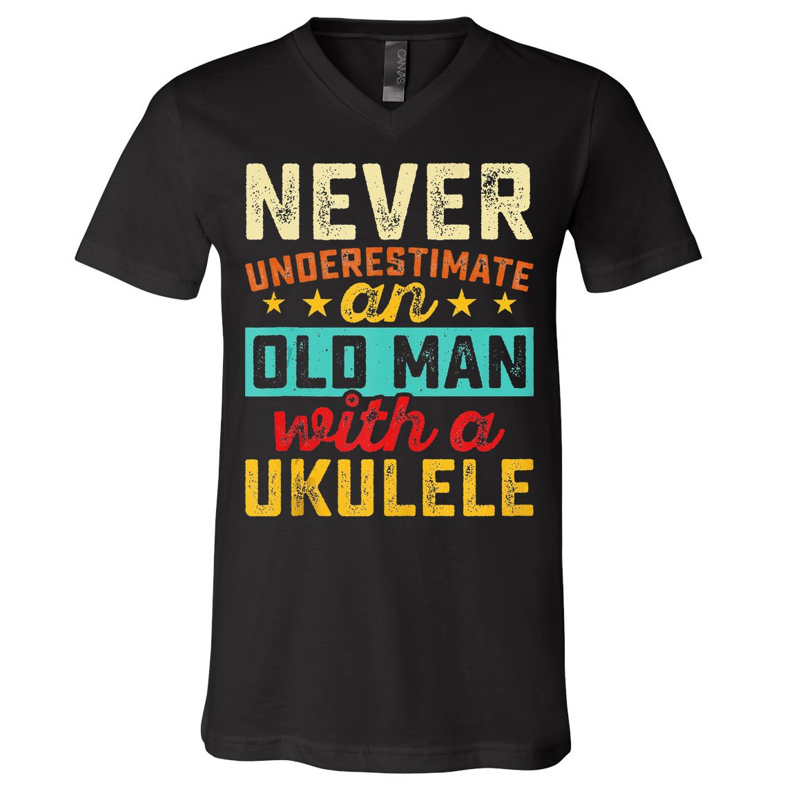 Old Man With Ukulele Hawaiian Guitar Player Music Musician V-Neck T-Shirt