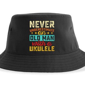 Old Man With Ukulele Hawaiian Guitar Player Music Musician Sustainable Bucket Hat