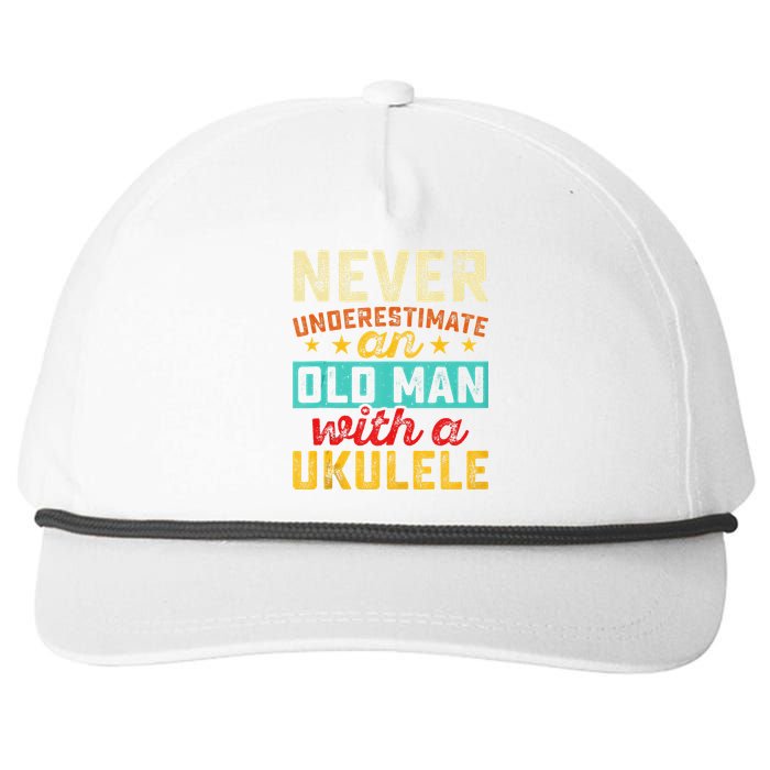 Old Man With Ukulele Hawaiian Guitar Player Music Musician Snapback Five-Panel Rope Hat