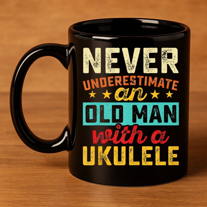 Old Man With Ukulele Hawaiian Guitar Player Music Musician 11oz C Handle Ceramic Mug