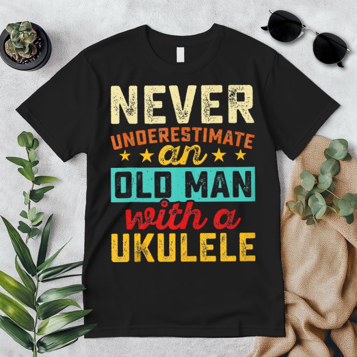 Old Man With Ukulele Hawaiian Guitar Player Music Musician Premium T-Shirt